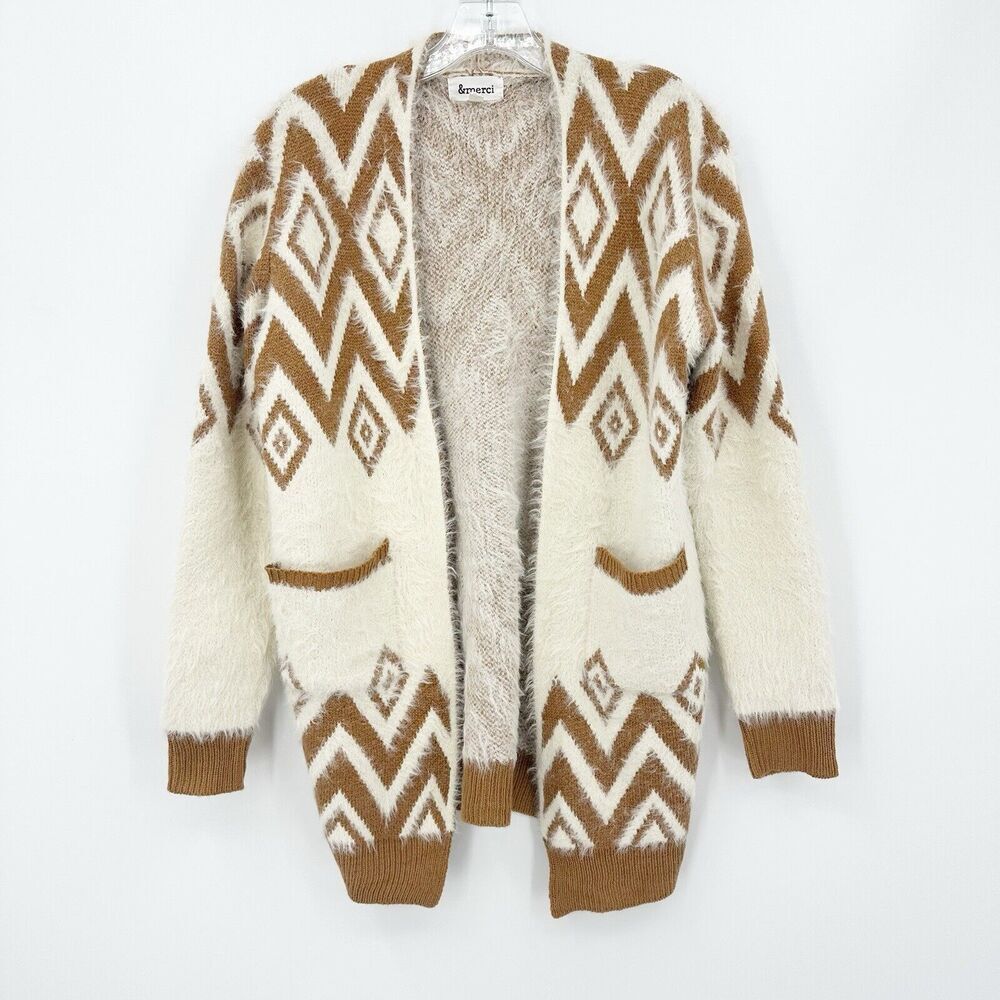 &Merci Womens Cardigan M Boho Southwestern Chevron Knit Open Front Cozy‎ Comfy